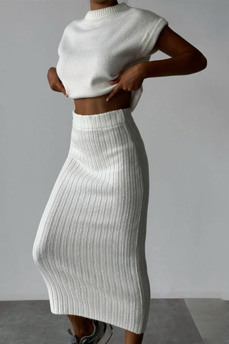 Ribbed Knit Skirt Set