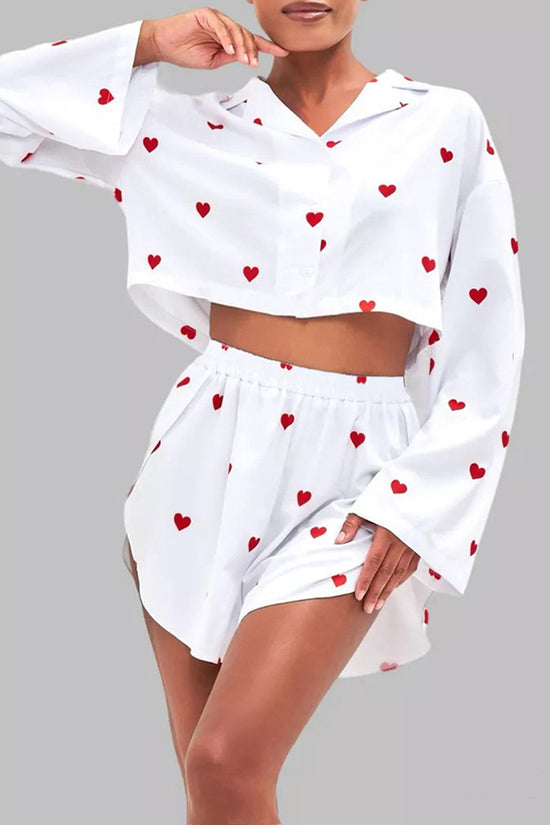 Heart Pattern Crop Pajama Set