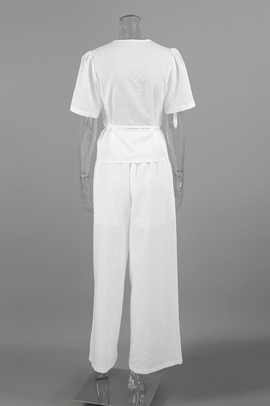 Elegant Wrap Top and Wide-Leg Pant Set