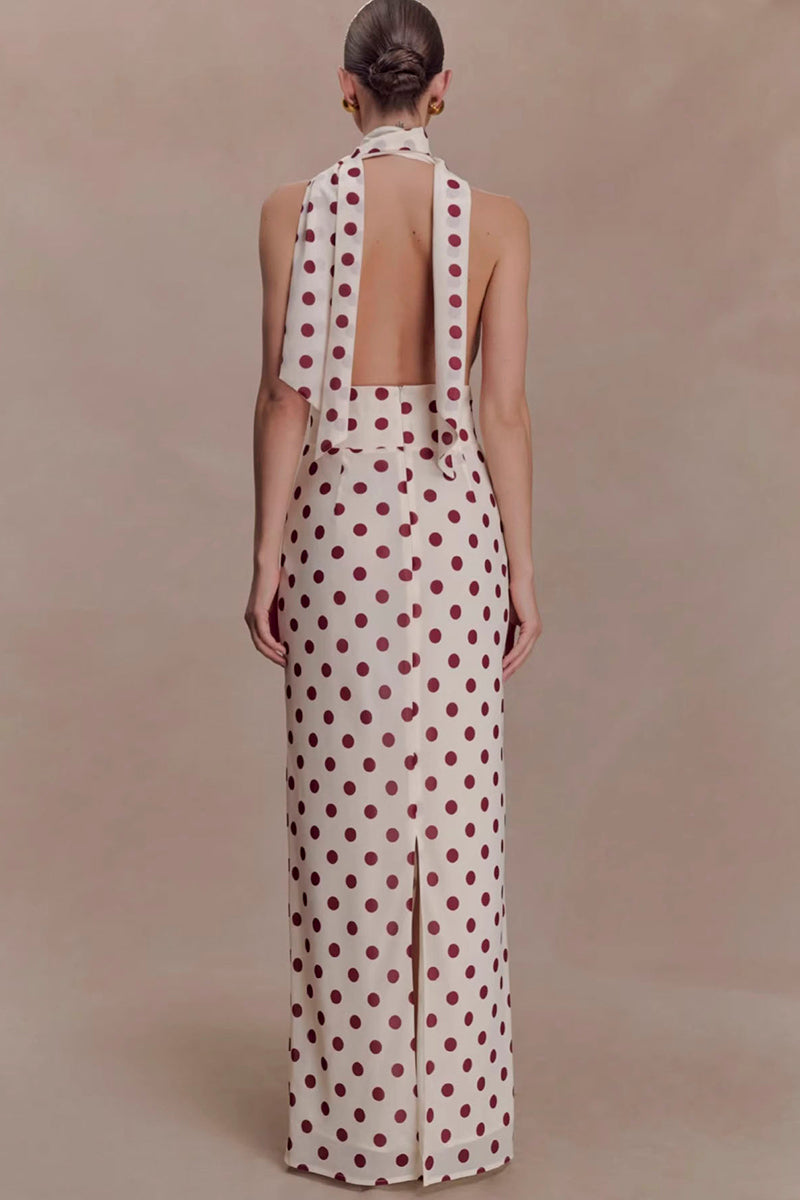 Halter Neck Polka Dot Maxi Dress