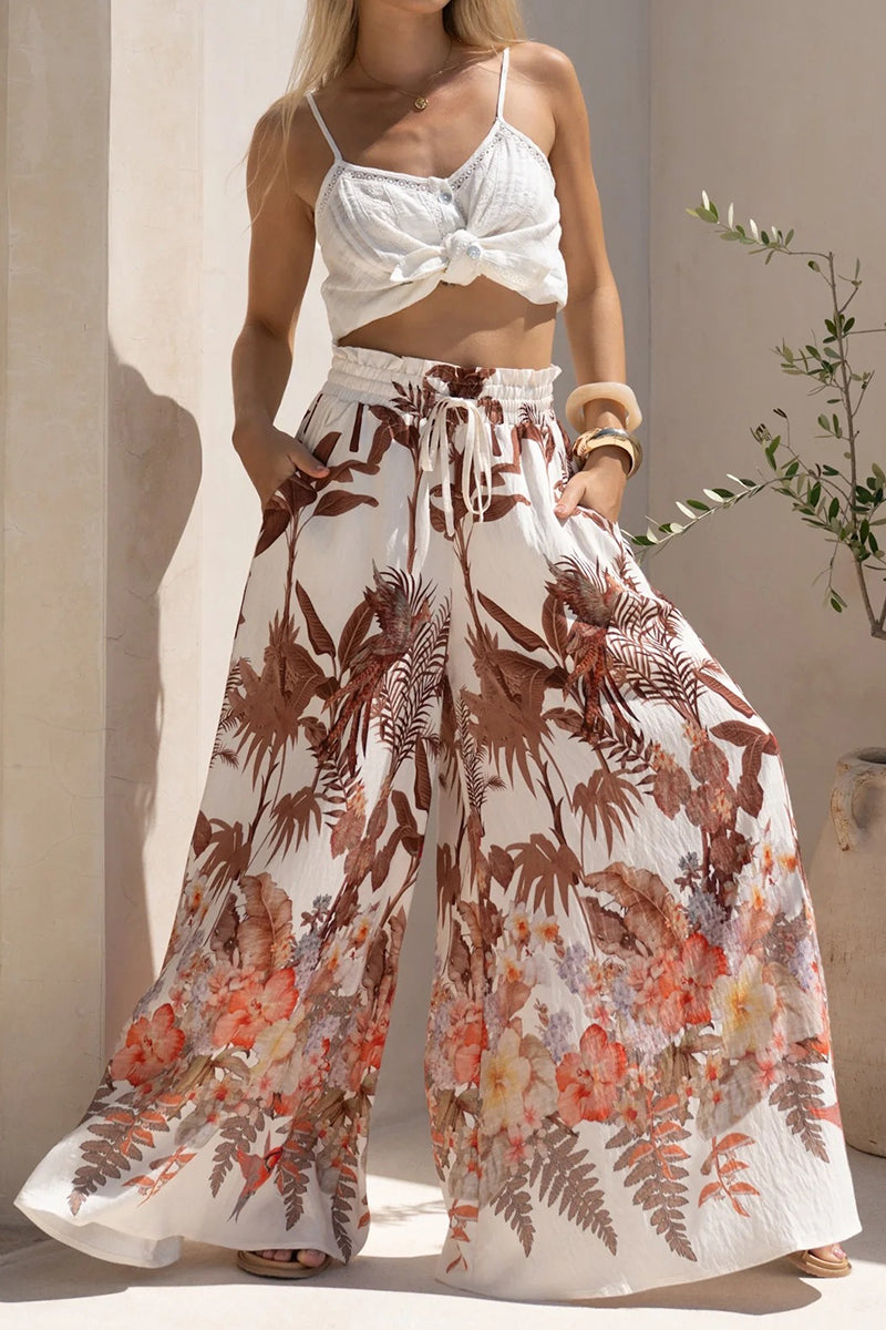 Floral Wide-Leg Casual Pants