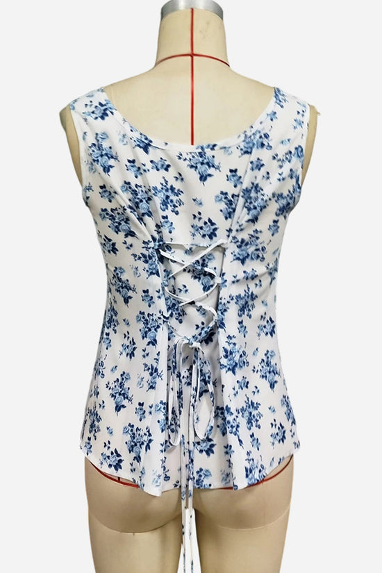 Floral Square Neck Sleeveless Top