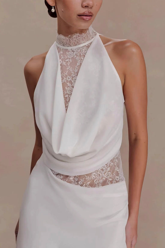 Sleeveless Mesh Panel Halter Dress