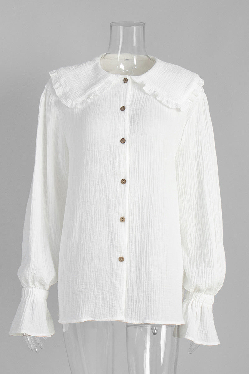 Ruffled Collar Button-Up Blouse