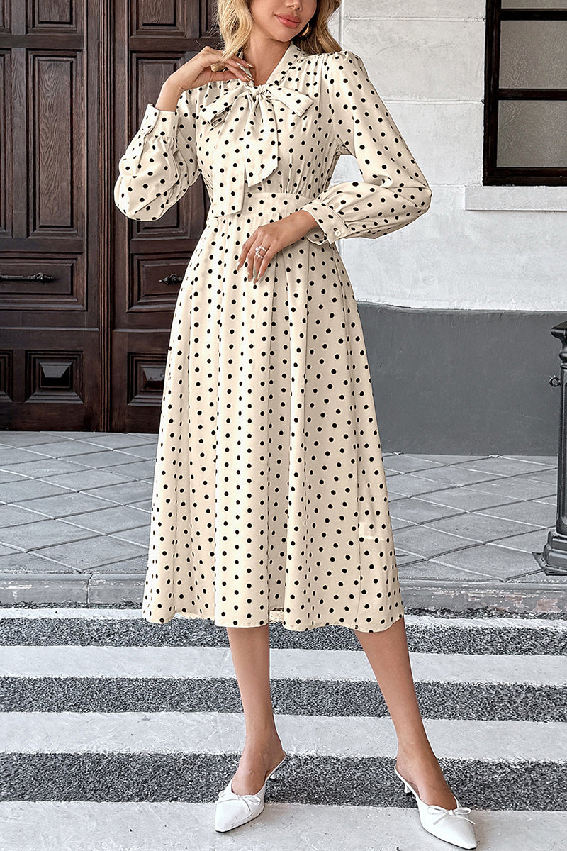 Polka Dot Bow Tie Midi Dress