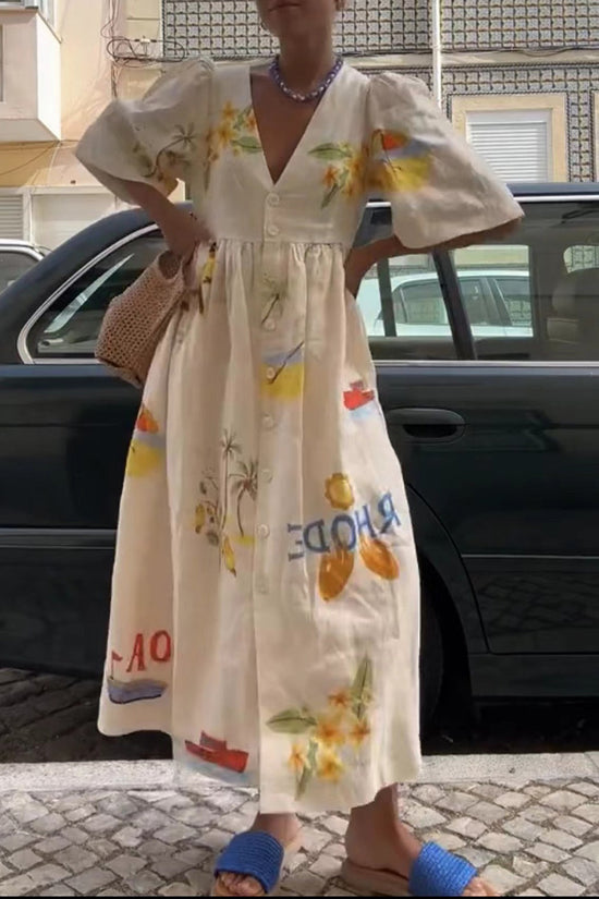 Tropical Print Casual Midi Dress