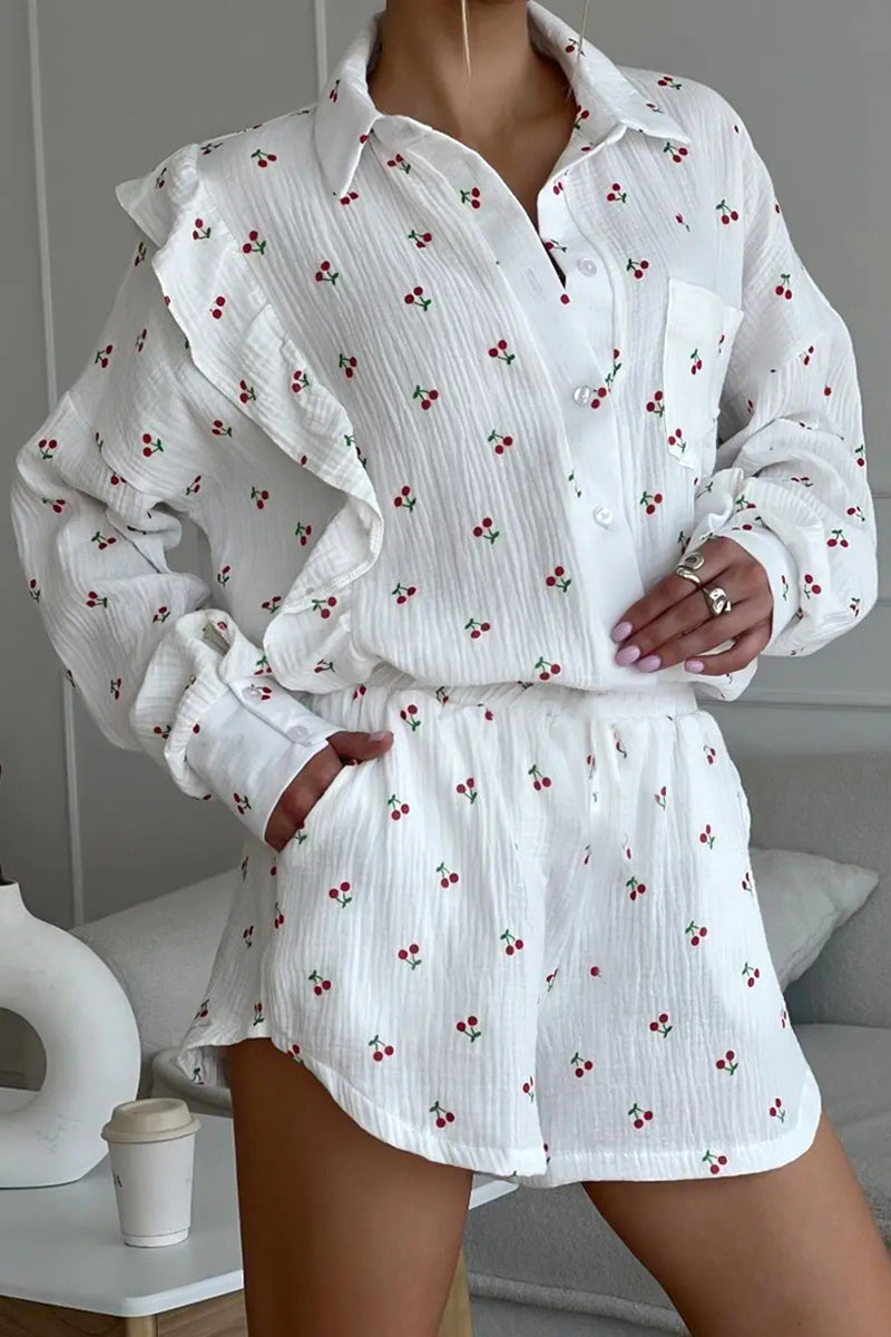 Cherry Print Button-Up Pajama Set