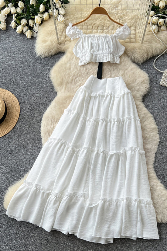 Ruffled Off-Shoulder Lace-Up Skirt Set