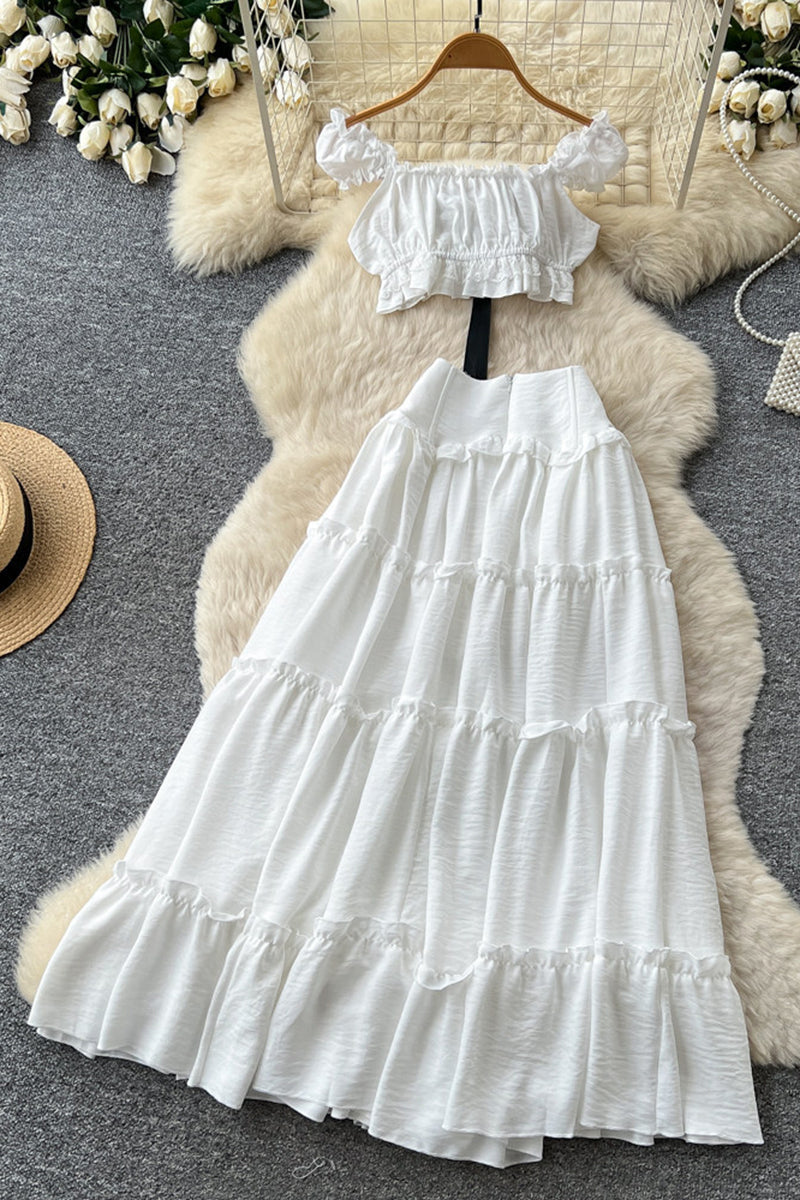 Ruffled Off-Shoulder Lace-Up Skirt Set