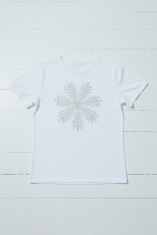 White Snowflake Embroidered T-Shirt