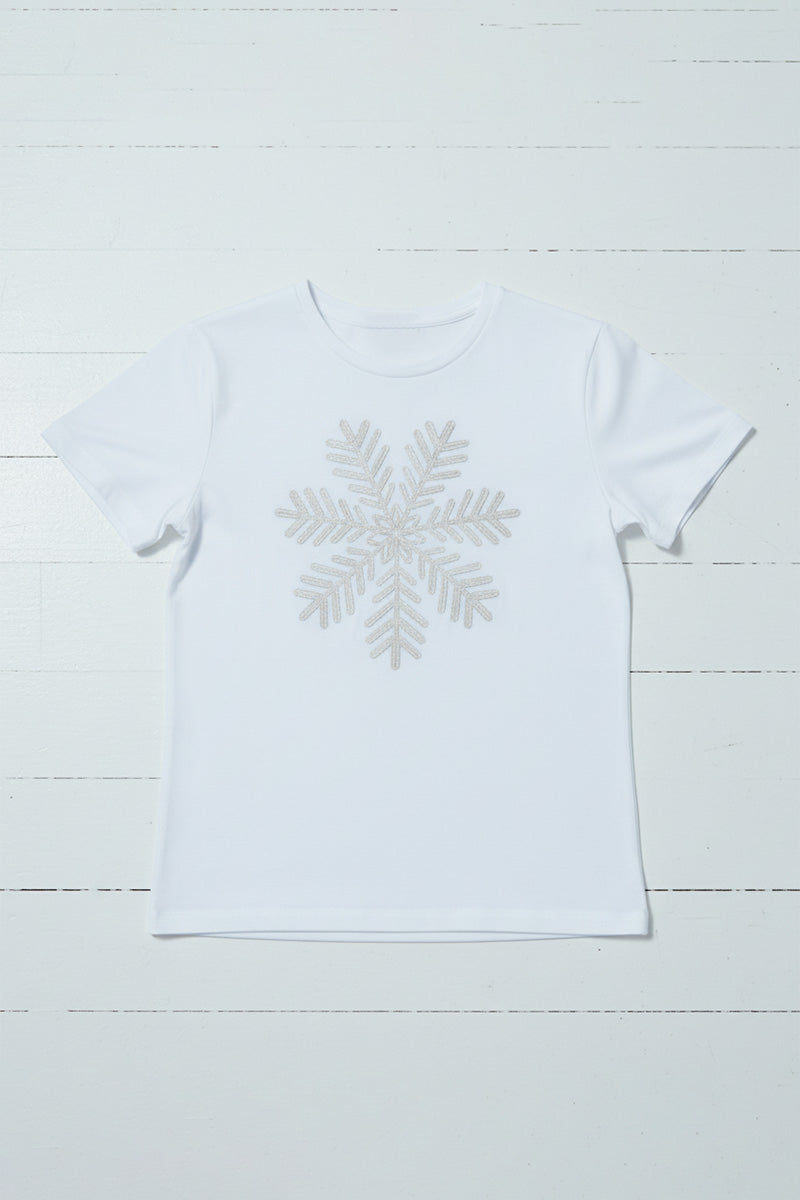 White Snowflake Embroidered T-Shirt