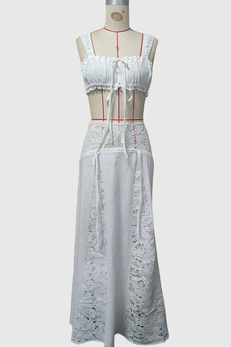 Off-Shoulder Lace Skirt Set
