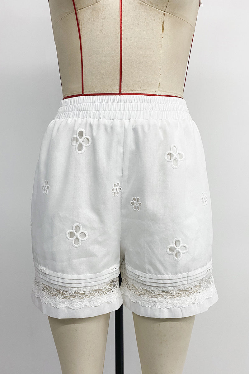 Print Lace Trim Casual Shorts