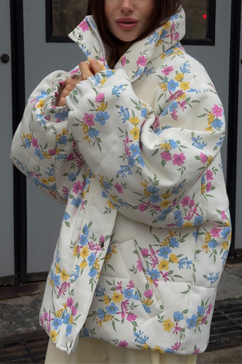 Floral Patterned Winter Puffer Coat