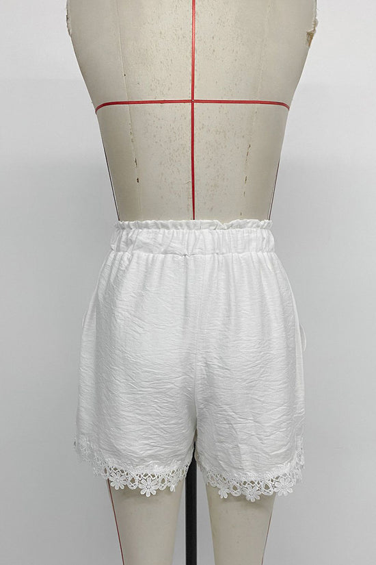 Floral Trim Casual High-Waist Shorts