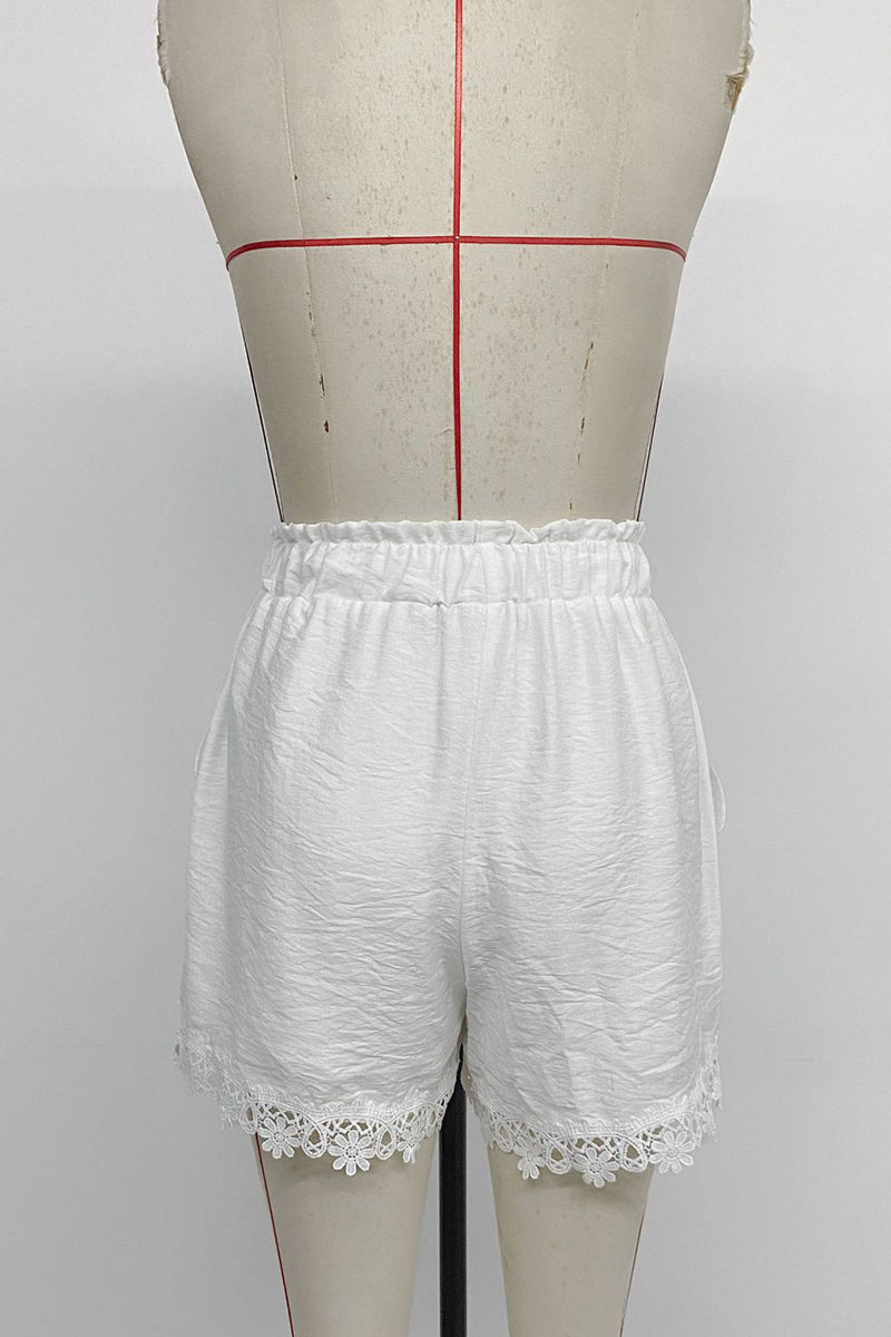 Floral Trim Casual High-Waist Shorts