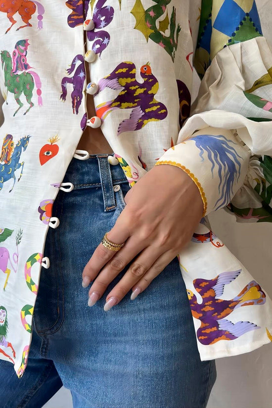 Playful Print Balloon Sleeve Blouse