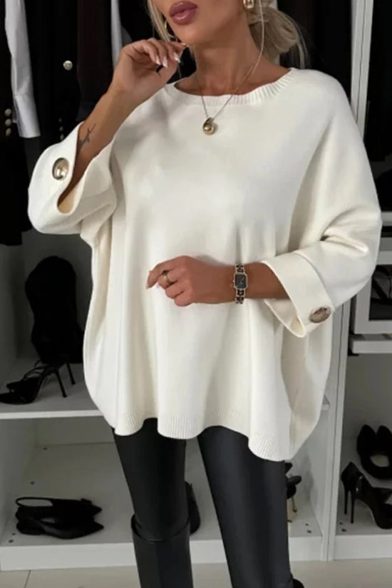 Oversized Sleeve Button Detail Pullover