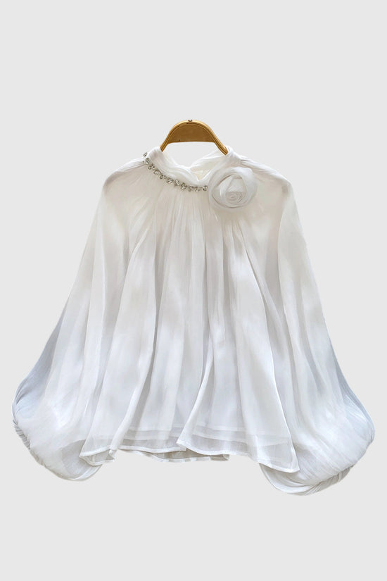 Floral Detail Balloon Sleeve Blouse