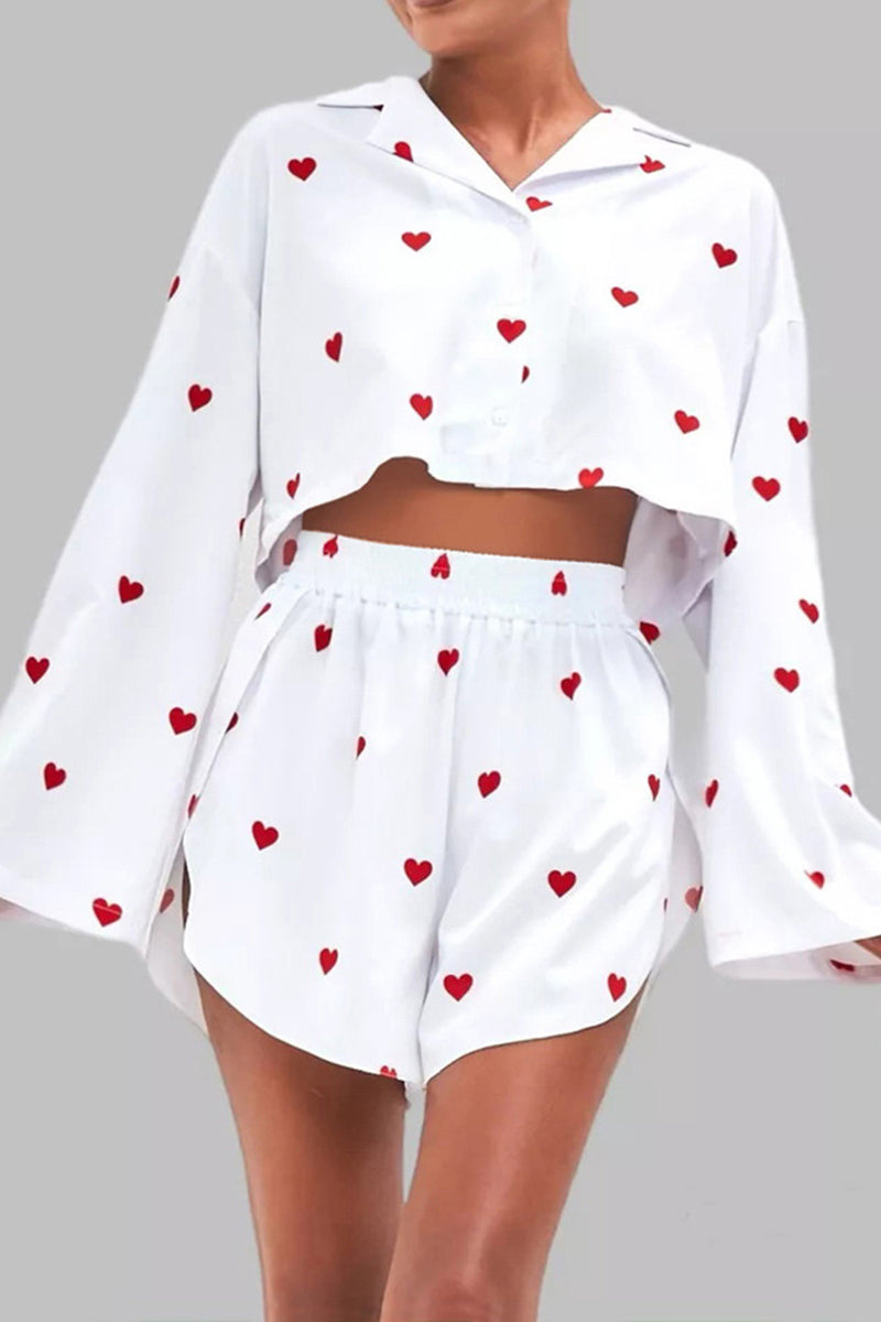 Heart Pattern Crop Pajama Set
