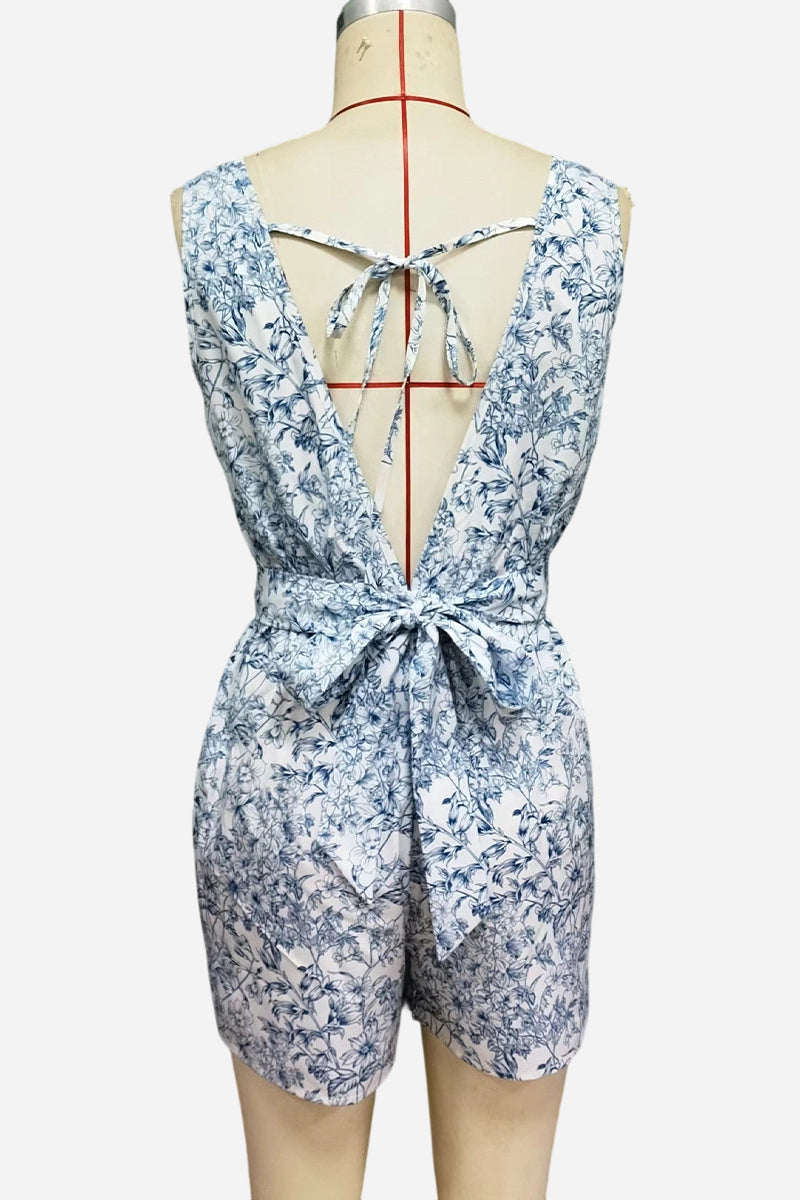 Floral Square Neck Sleeveless Romper