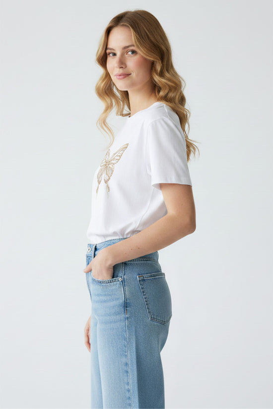 Golden Butterfly Embroidered T-Shirt