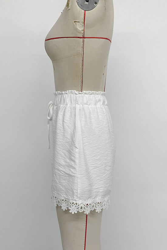 Floral Trim Casual High-Waist Shorts