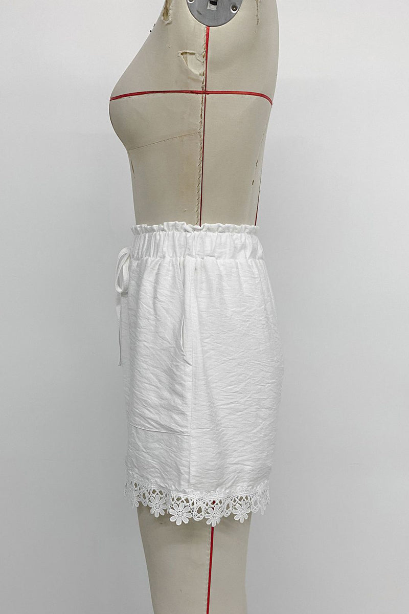 Floral Trim Casual High-Waist Shorts