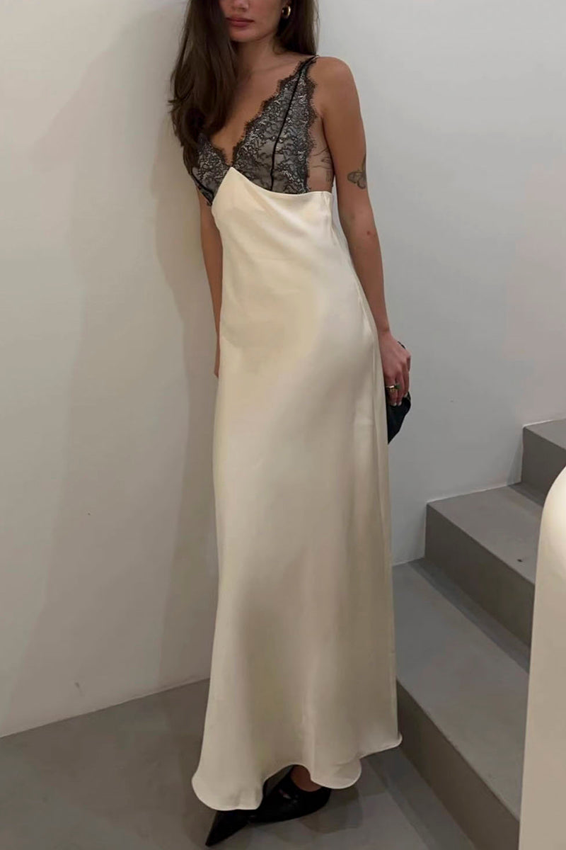 Lace Trim Sleeveless Casual Maxi Dress