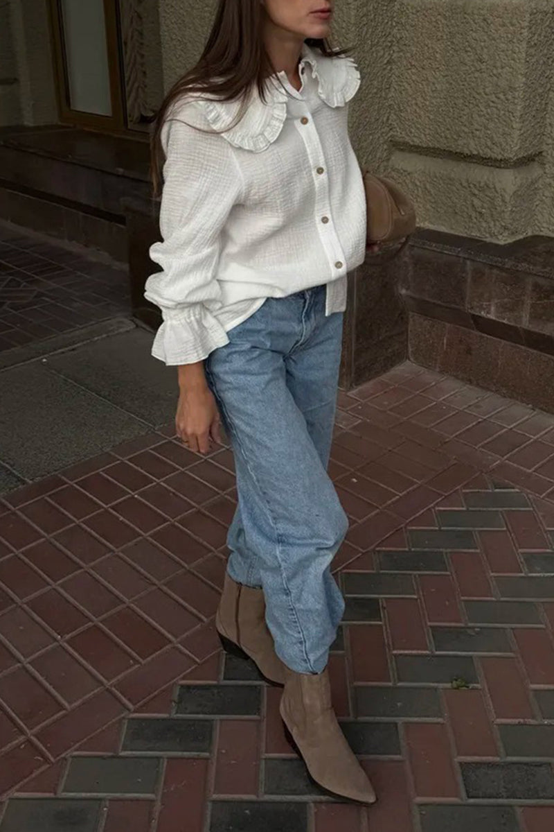 Ruffled Collar Button-Up Blouse