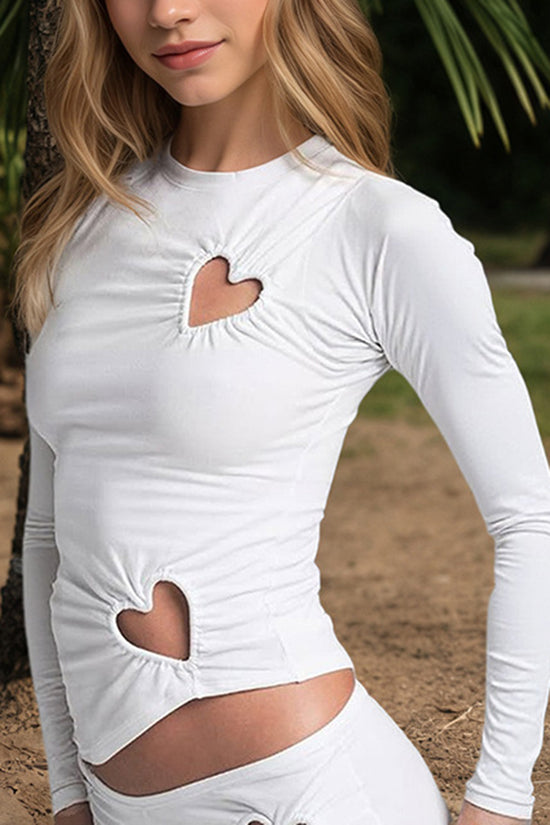 Heart Cut-Out Long Sleeve Top