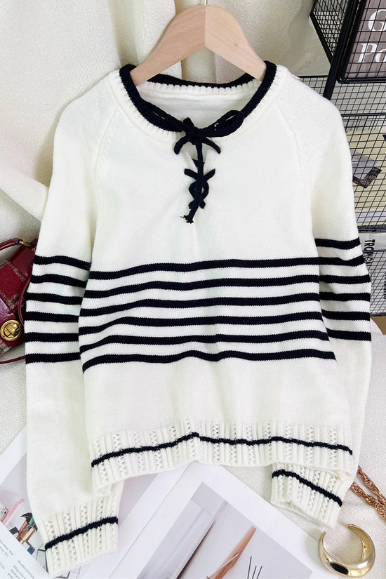 Striped Lace-Up Sweater