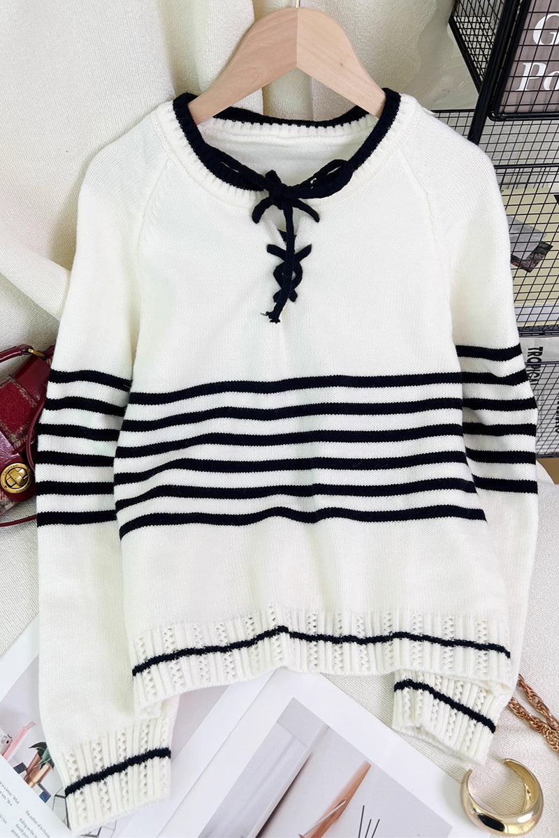 Striped Lace-Up Sweater