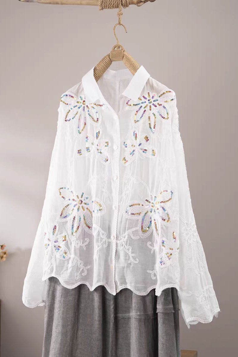 Sequin Floral Long Sleeve Shirt
