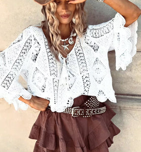 Boho Crochet Bell Sleeve Blouse