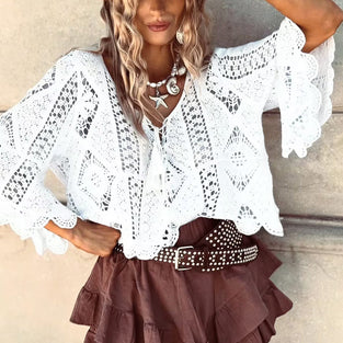 Boho Crochet Bell Sleeve Blouse