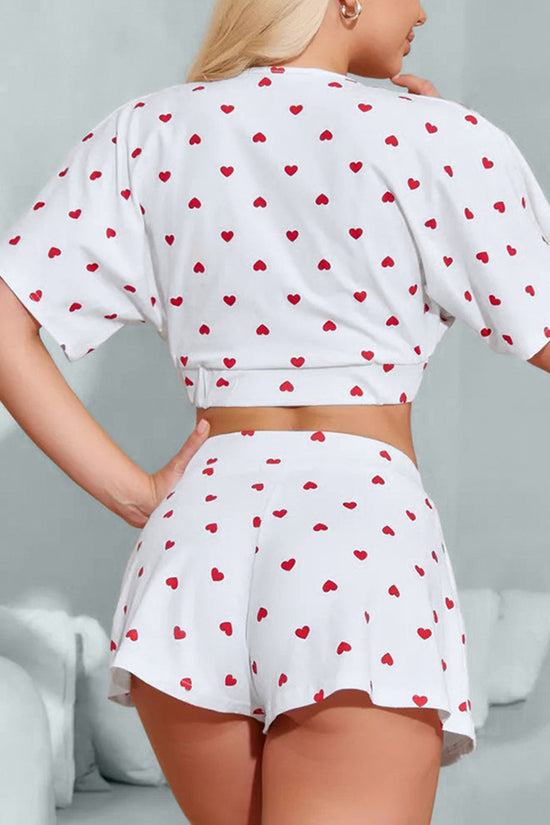Heart Print Short Sleeve Pajama Set