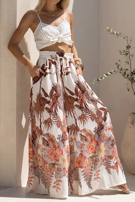 Floral Wide-Leg Casual Pants