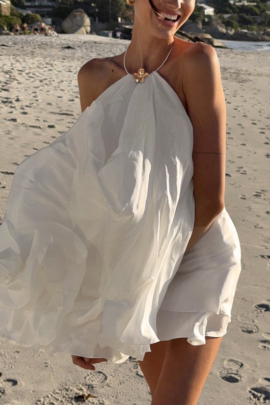 Halter Neck Casual Dress with Embellishment