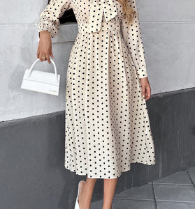 Polka Dot Bow Tie Midi Dress