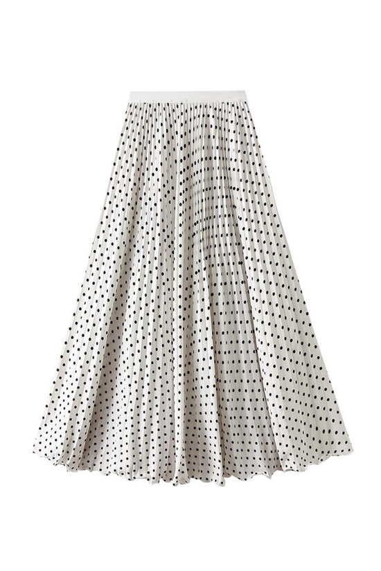Polka Dot Pleated Midi Skirt
