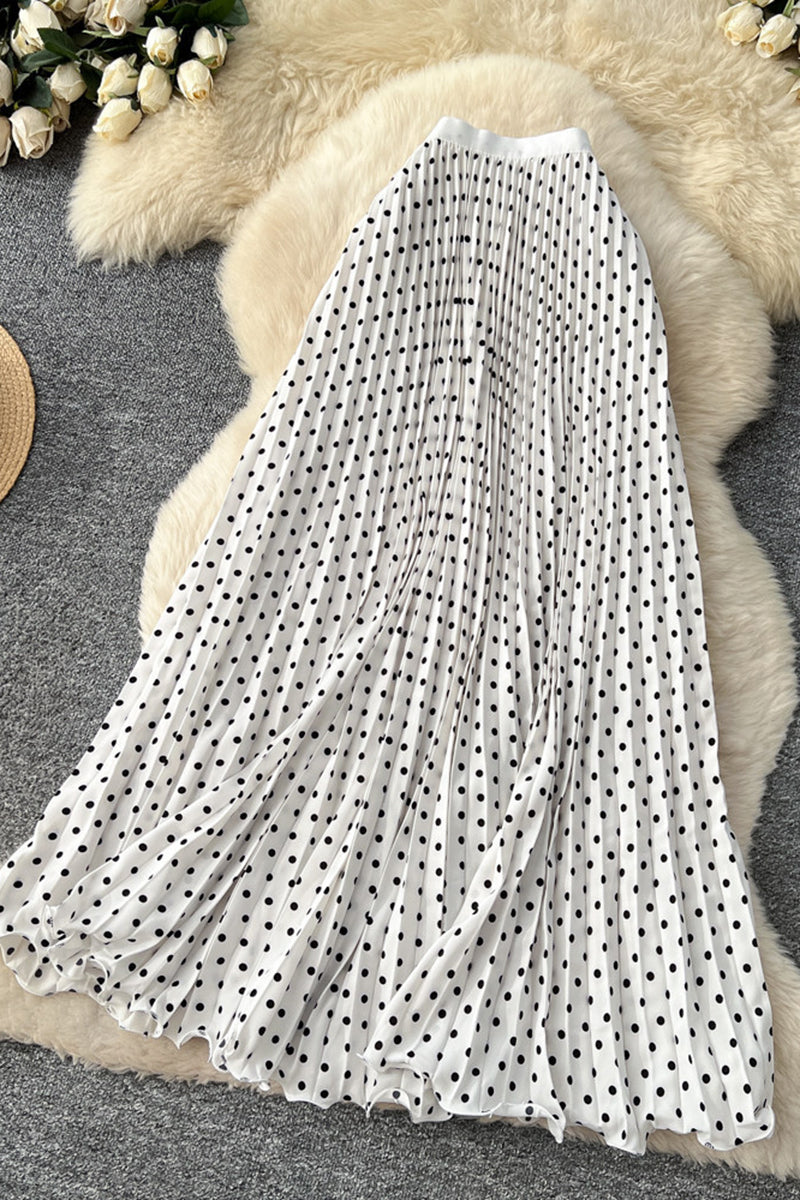 Polka Dot Pleated Midi Skirt