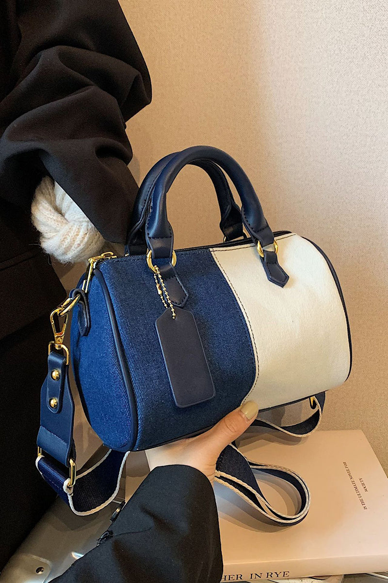 Stylish Patchwork Barrel Bag