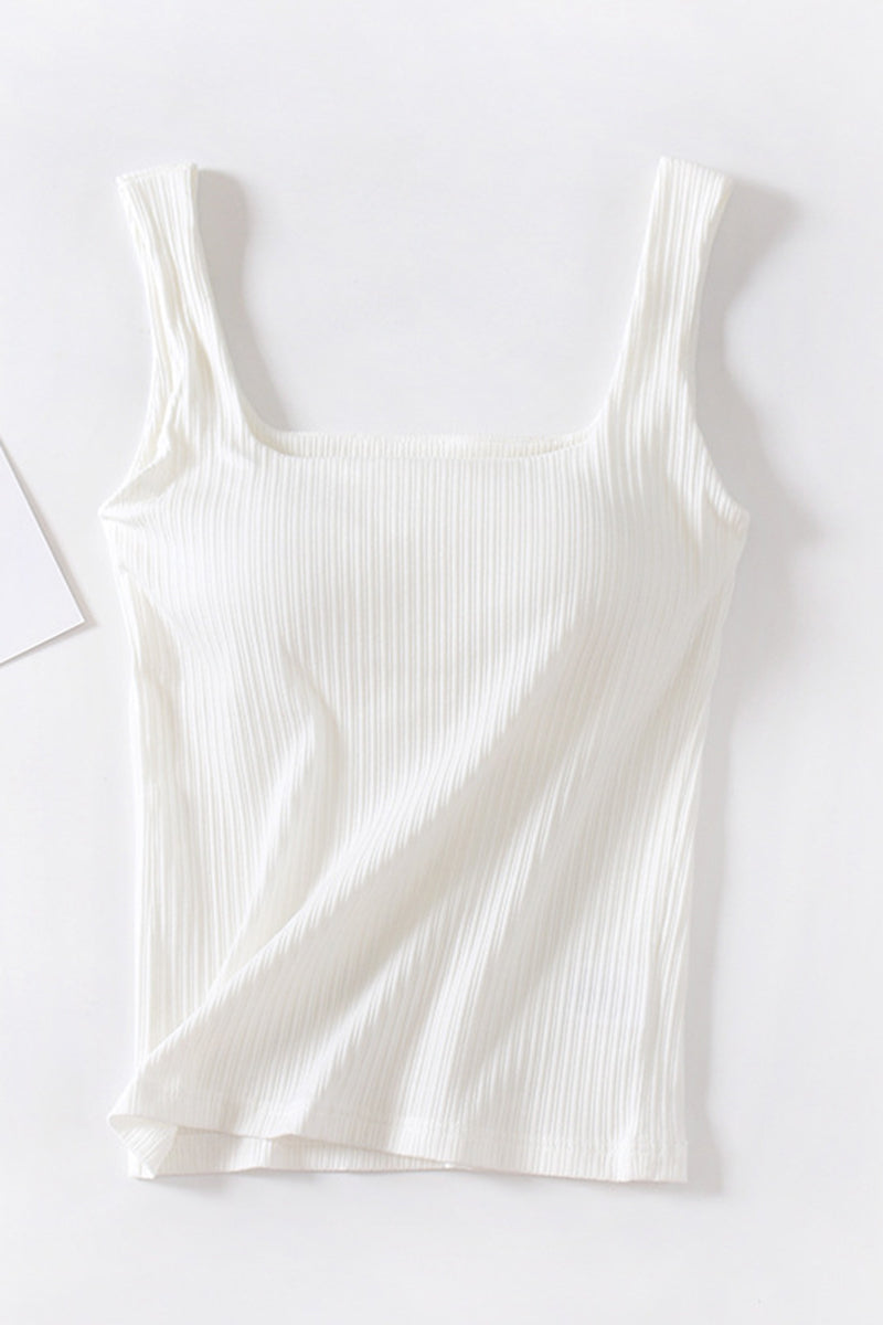 Ribbed Square Neck Sleeveless Tank Top