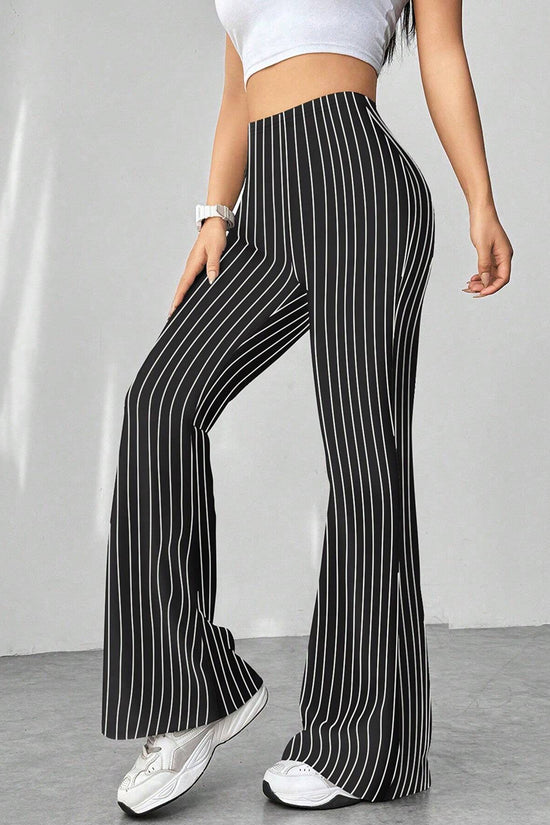 Houndstooth High-Waisted Flared Casual Pants