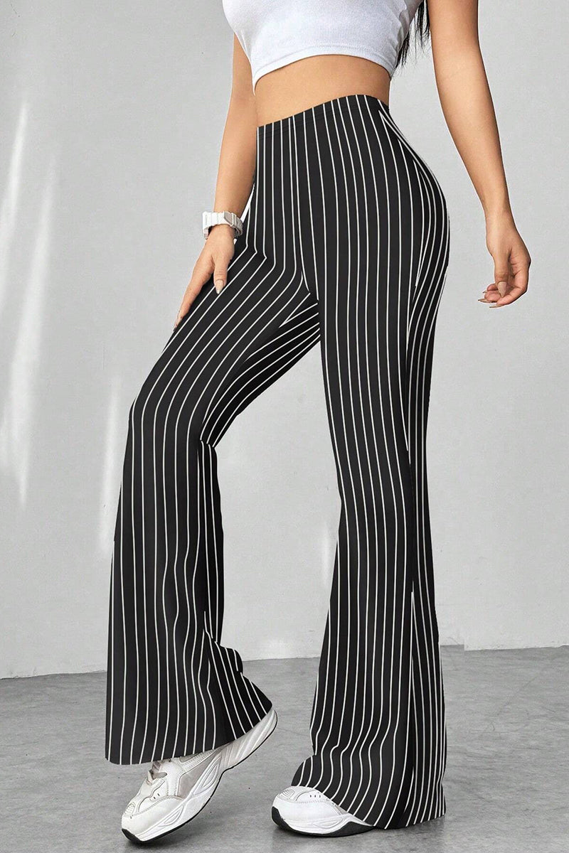 Houndstooth High-Waisted Flared Casual Pants