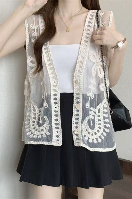 Patterned Sheer Sleeveless Vest