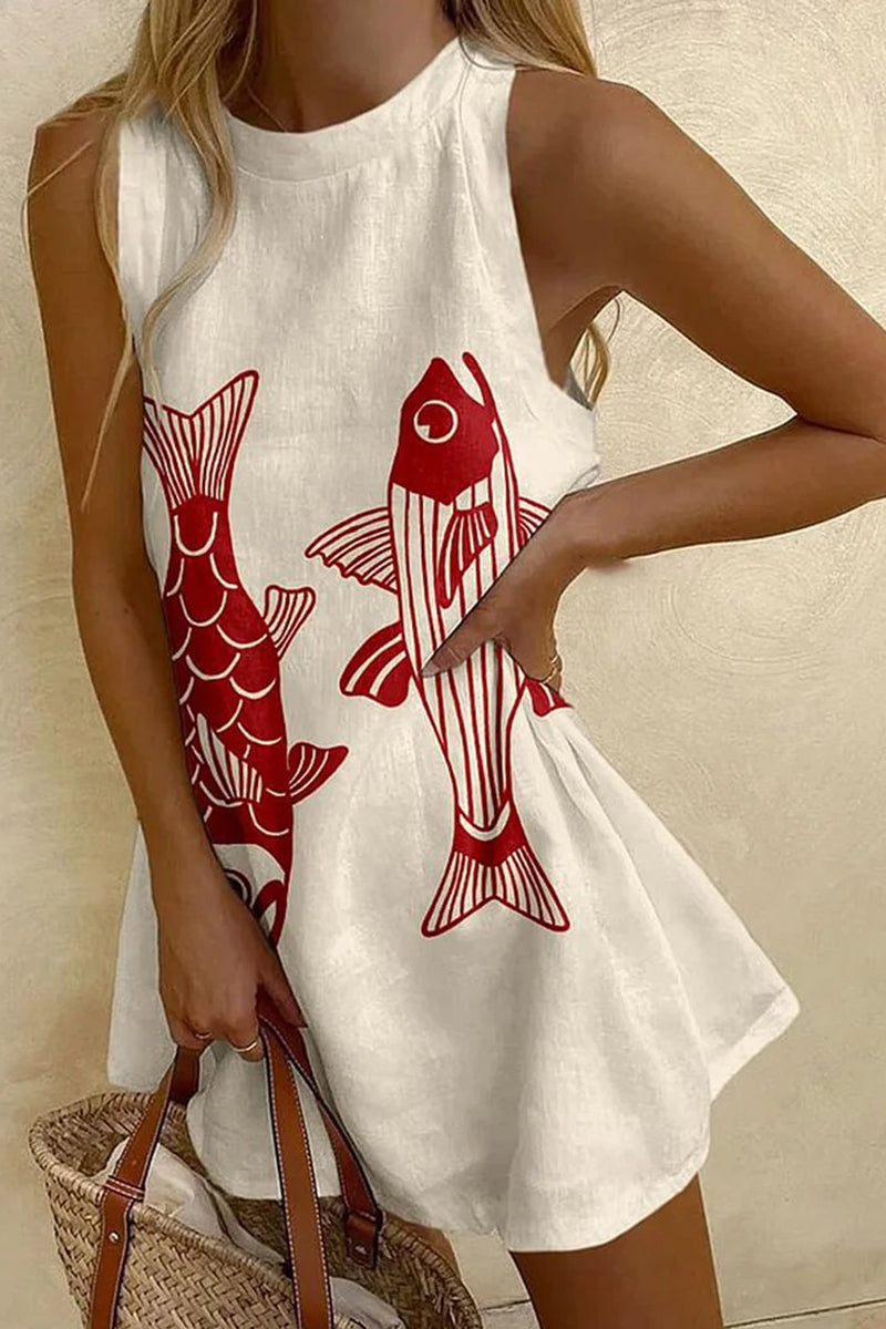 Lobster Print Sleeveless Casual Dress
