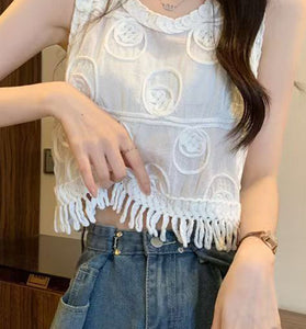 Intricate Crocheted Fringe Tank Top