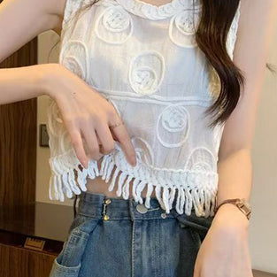 Intricate Crocheted Fringe Tank Top